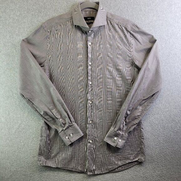 Hugo Boss Other - Hugo Boss Shirt Mens 15 3/4 40 Gray Plaid Slim Fit Dwayne Collar Stays Office